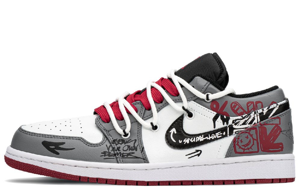 Jordan Air Jordan 1 Low Top Vintage Basketball Shoes Men's Black Gray Red