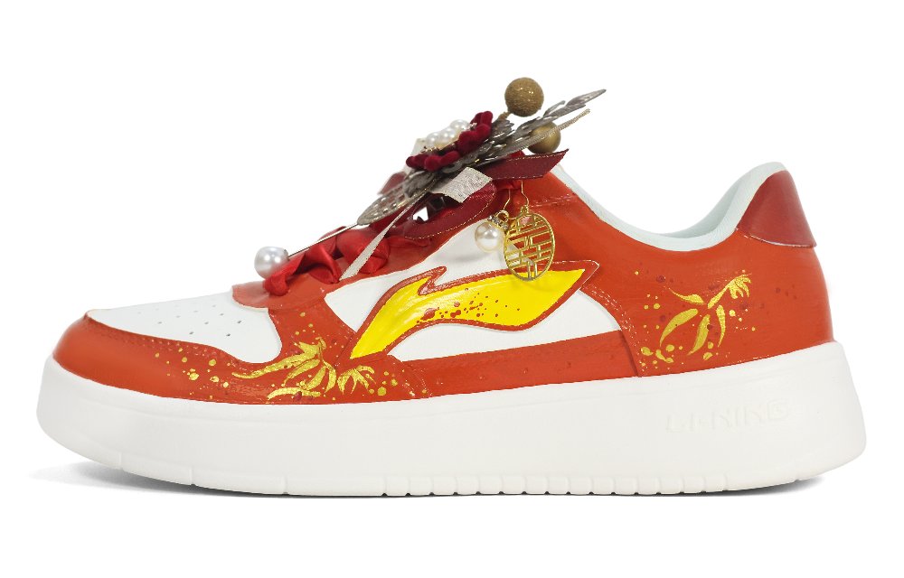 LiNing Pontoon Boats Slip Resistant, Abrasion Resistant, Breathable Low Top Skateboard Shoes Women's Red White