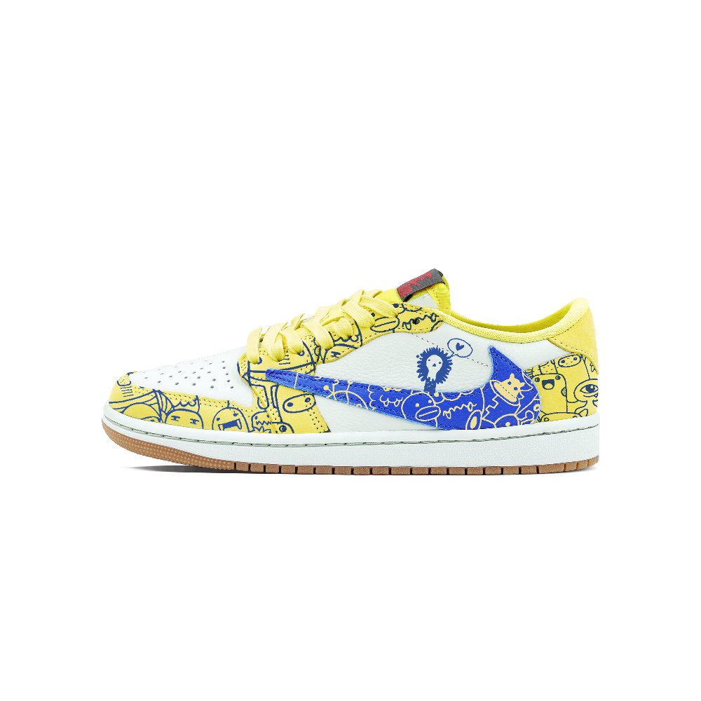 Travis Scott X Jordan Air Jordan 1 Vintage Basketball Shoes Unisex Low top Blue Yellow