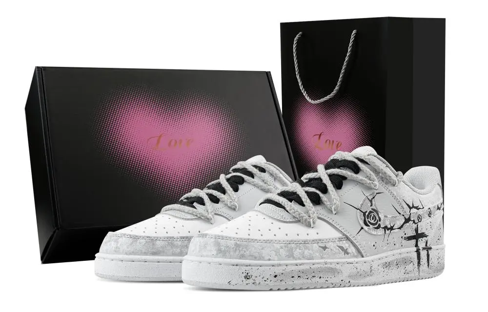 Nike Court Vision Gray Night Rose, Heart Box Abrasion Resistant Low top Skateboard Shoes Men's Light Gray