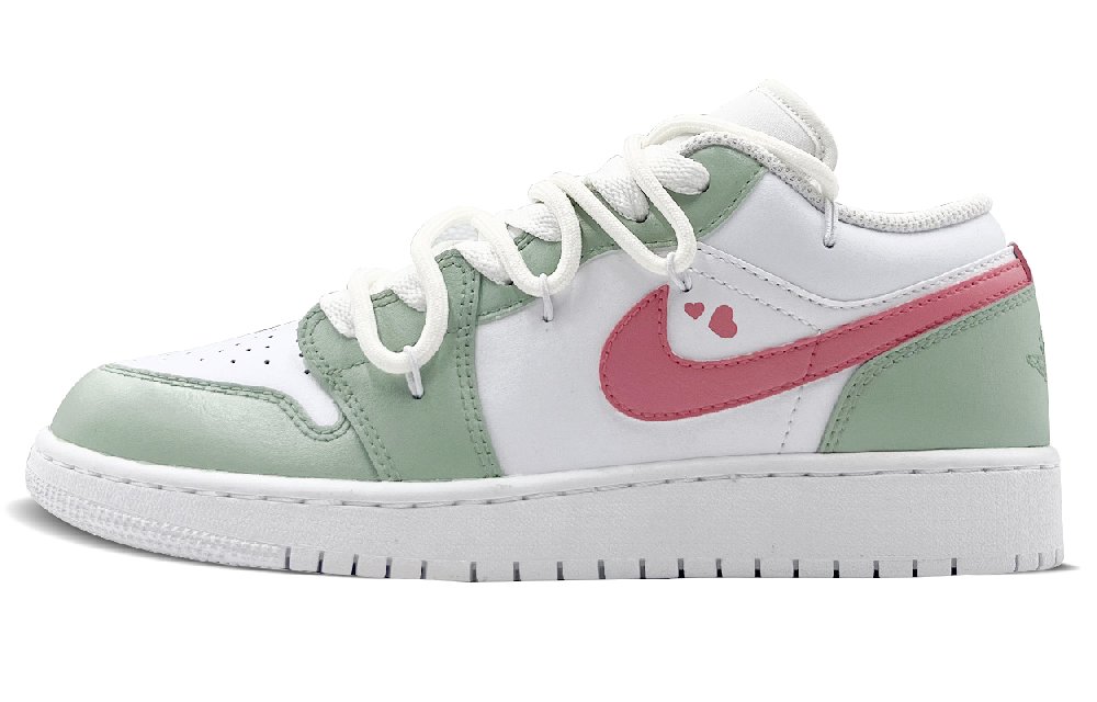 Jordan Air Jordan 1 Cyan Green Collar Anti-Slip Wear-Resistant Low-Top Vintage Basketball Shoes Women's Green White
