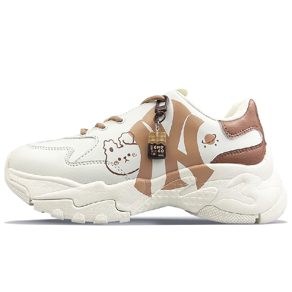 MLB Big Ball Chunky Wear-Resistant Height Increasing Low-Top Chunky Sneakers Unisex White Brown