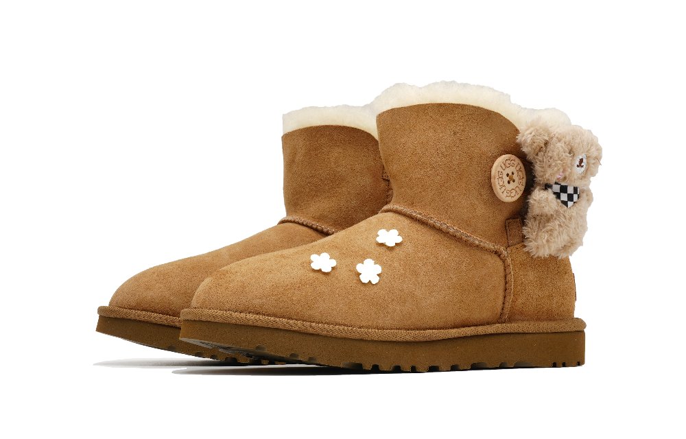 UGG Mini Bailey Bow II Cool Play Koala Flowers And Bears Warm And Wear-Resistant Short Snow Boots Women's Camel