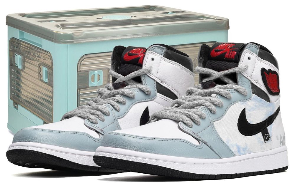 Jordan Air Jordan 1 Retro Anti-Slip Wear-Resistant High-Top Vintage Basketball Shoes GS Black White Blue