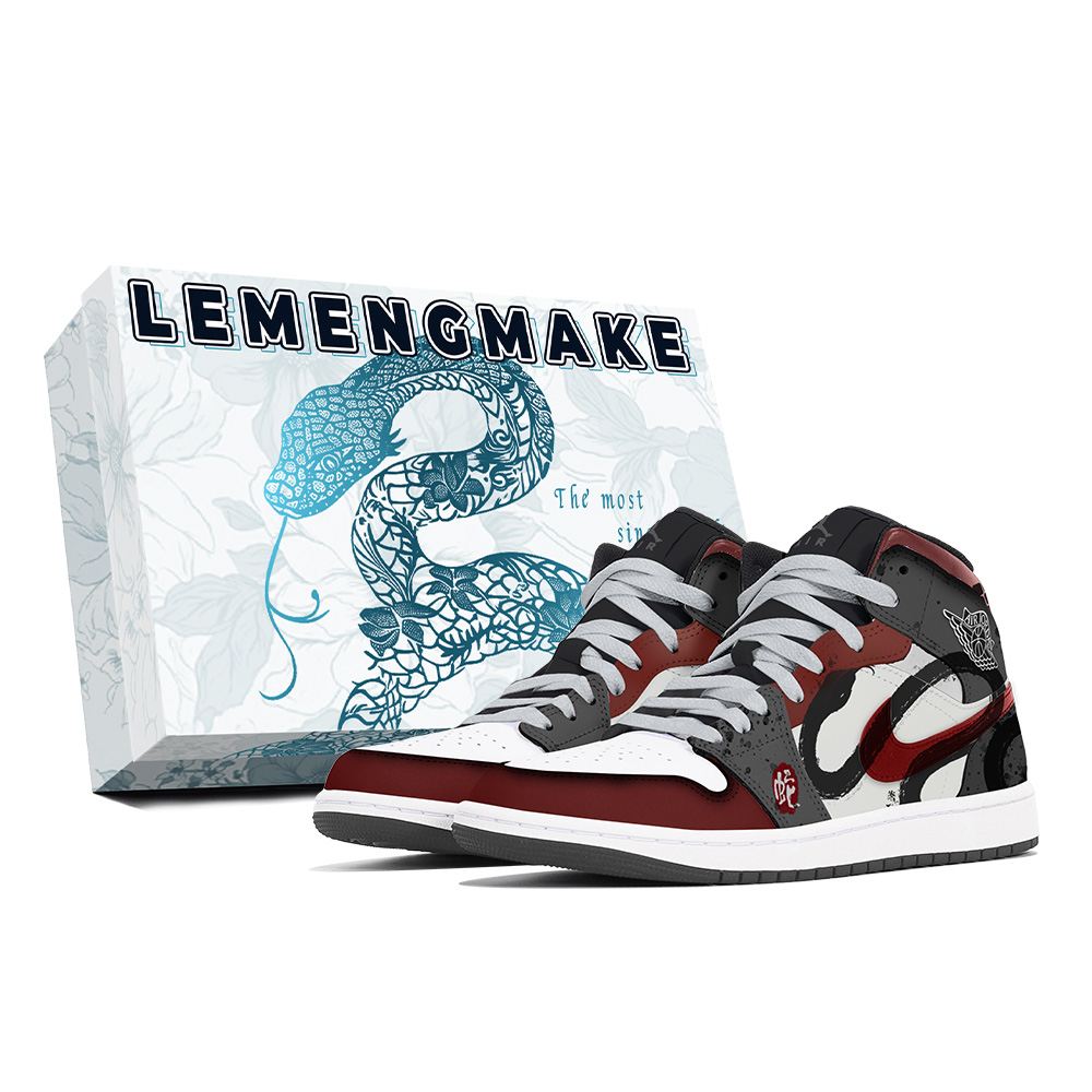 Jordan Air Jordan 1 Joy Lemon Abrasion-Resistant Mid-Top Vintage Basketball Shoes Unisex Black Red