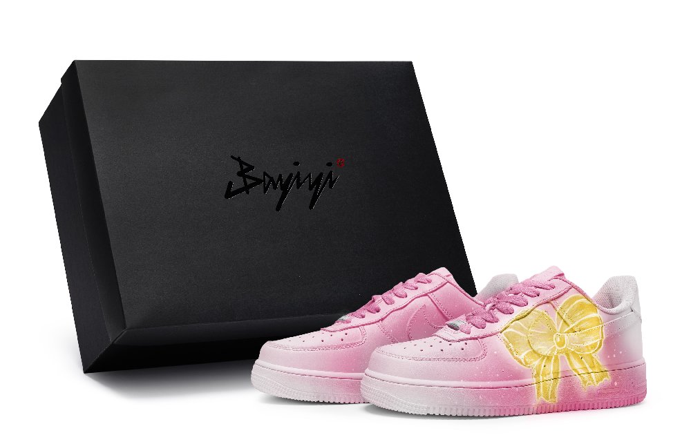 Nike Air Force 1 LOW 811 Manufacturing, Yellow Bow, Special Shoe Box Low Top Skateboard Shoes GS Pink Yellow