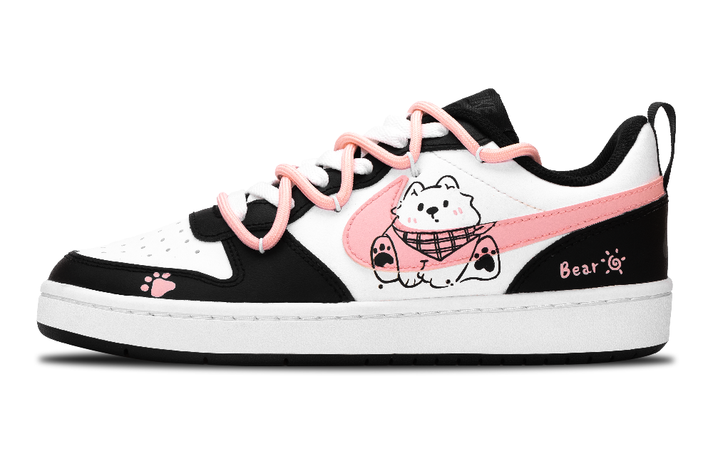 Nike Court Borough 2 Anti Slip Wear Resistant Low Top Skateboard Shoes Women's Black Pink
