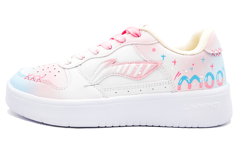 LiNing Pontoon Boats Slip Resistant, Abrasion Resistant, Breathable Low Top Skateboard Shoes Women's Pink Blue White