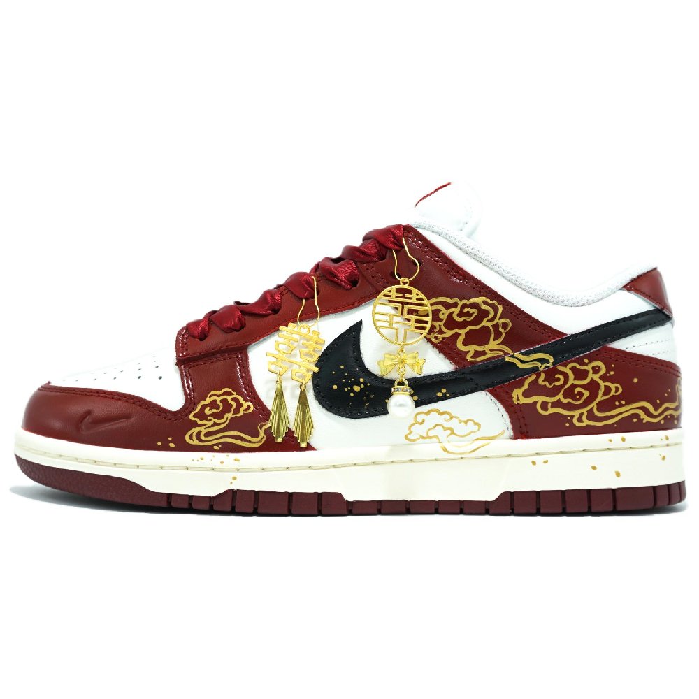 Nike Dunk Anti-Slip Wear-Resistant Low-Top Skateboard Shoes Women's Red White Gold