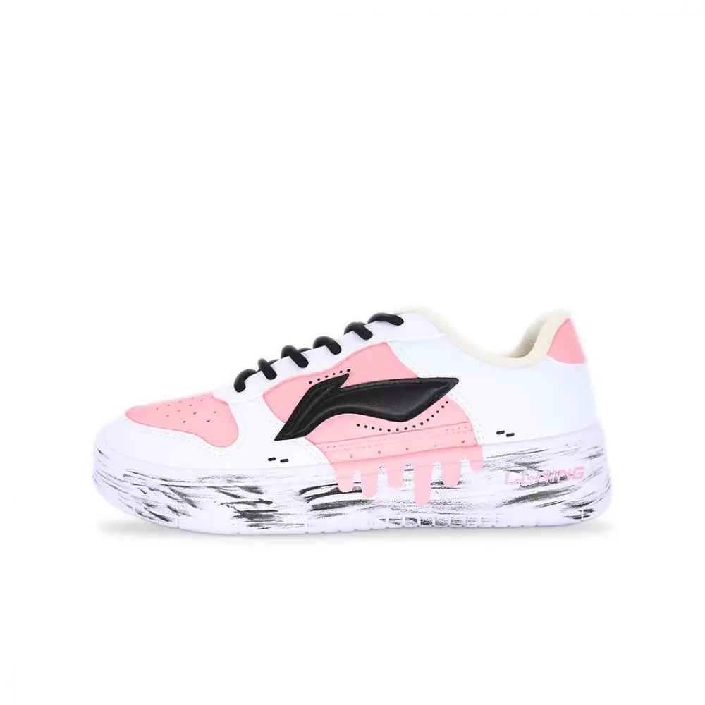 LiNing Pontoon Boats Wear resistant And Lightweight Low top Skateboard Shoes Women's White Pink Black