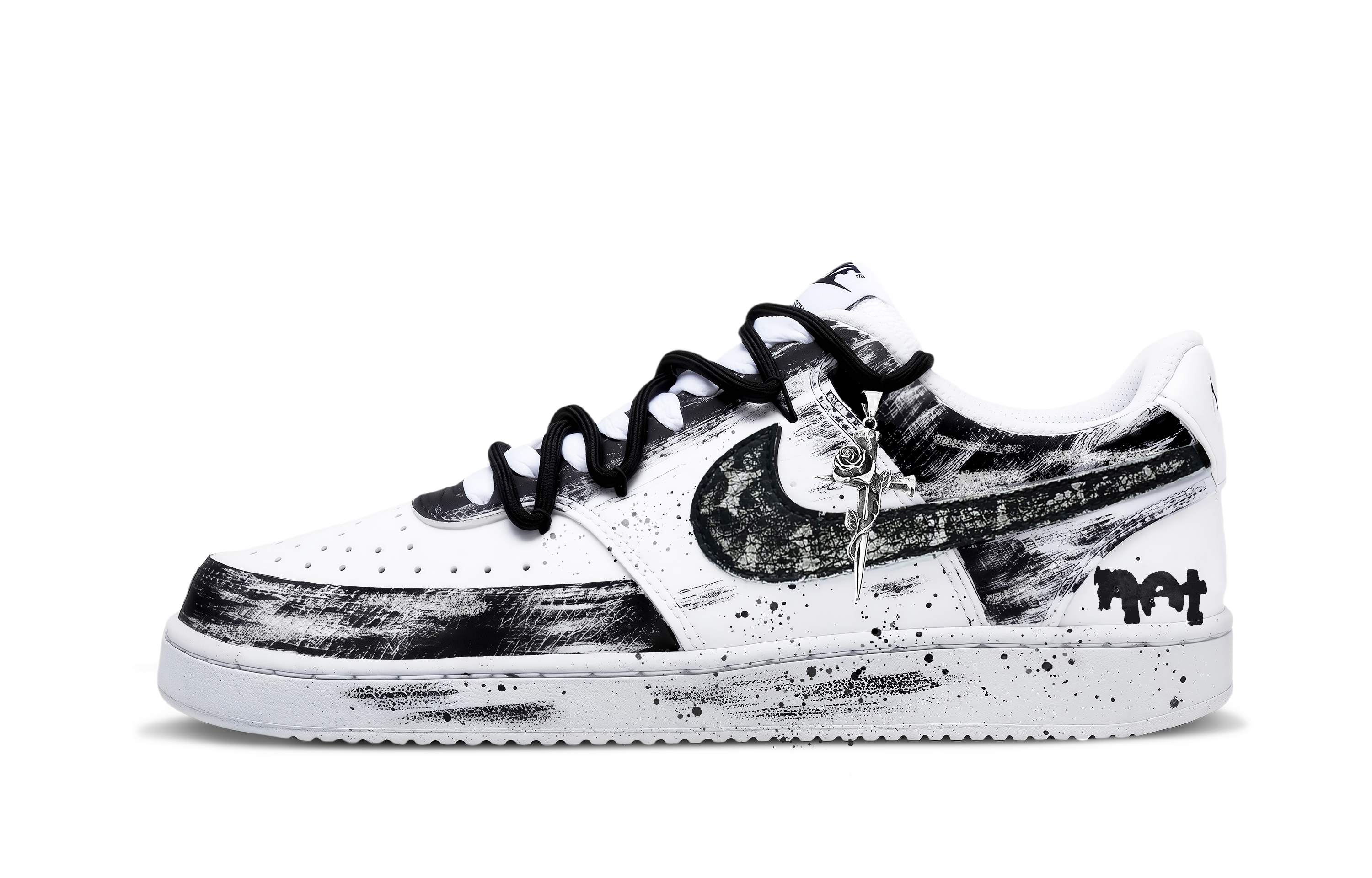 Nike Court Vision 1 Black Rose Jewel Abrasion Resistant Low top Skateboard Shoes Unisex Black White