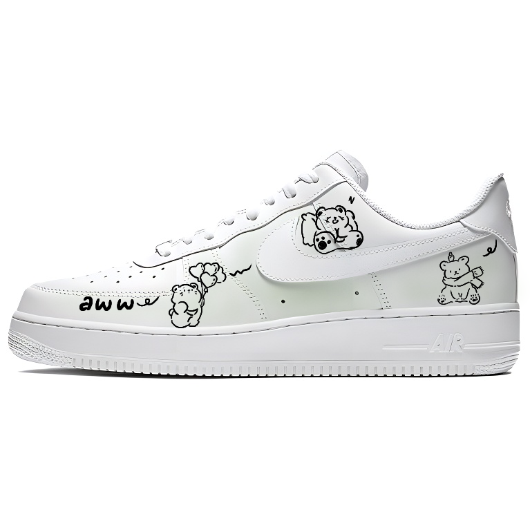 Nike Air Force 1 Line Bear Q Abrasion Resistant Low Top Skateboard Shoes Unisex White Green