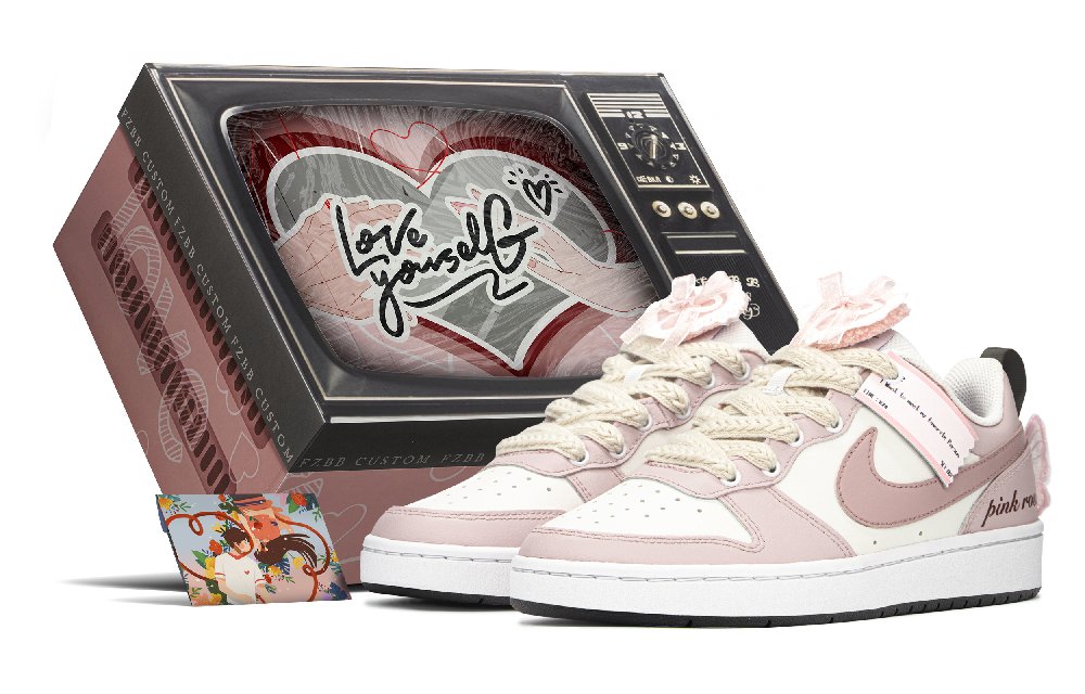 Nike Court Borough Low Top Skateboard Shoes GS Pink White