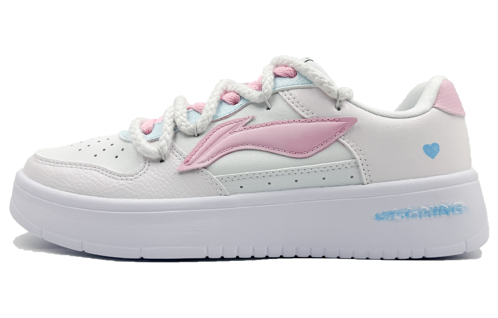 LiNing Pontoon Boats Slip Resistant, Abrasion Resistant, Breathable Low Top Skateboard Shoes Men's White Pink Blue