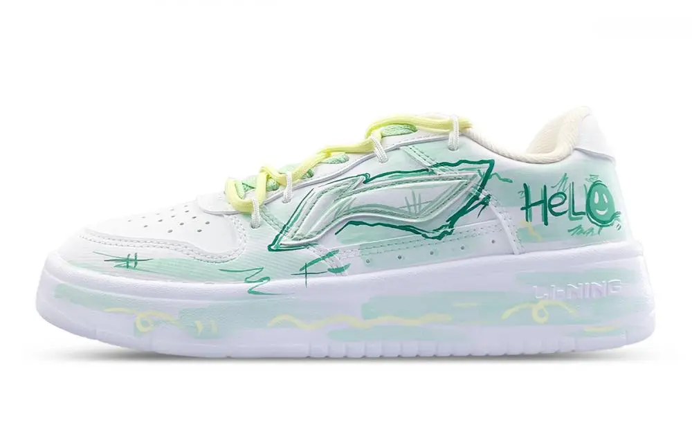 LiNing Pontoon Boats Abrasion Resistant Breathable Height Increasing Low top Skateboard Shoes Unisex Green White