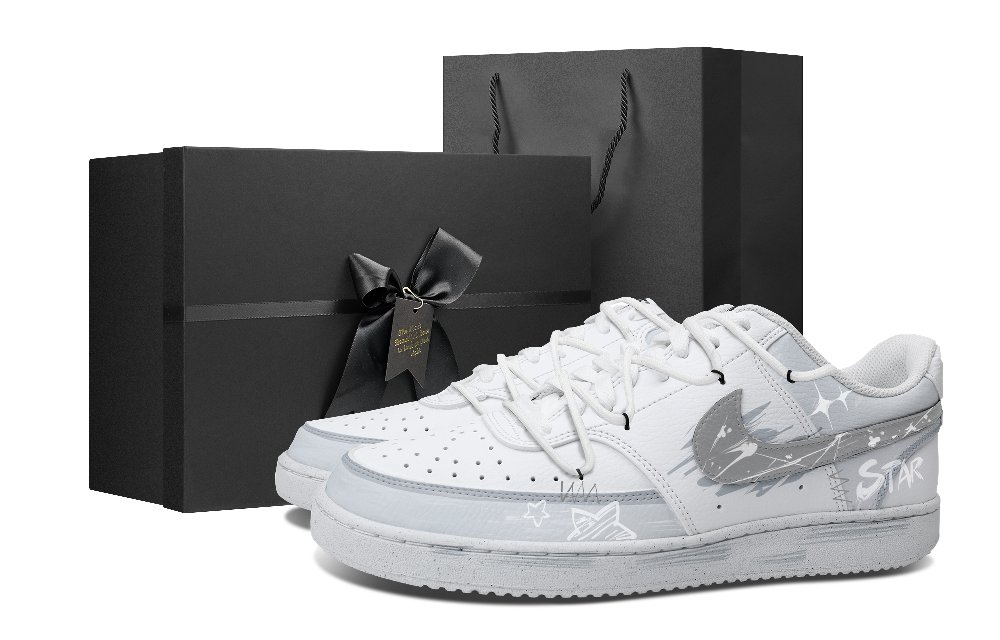 Nike Court Vision 1 Anti-Slip Wear-Resistant Low-Top Skateboard Shoes Men's Gray White