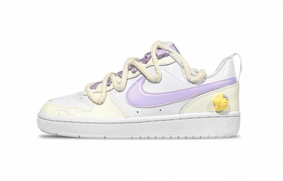 Nike Court Borough Low 2 Low-Top Skateboard Shoes GS White Purple Yellow