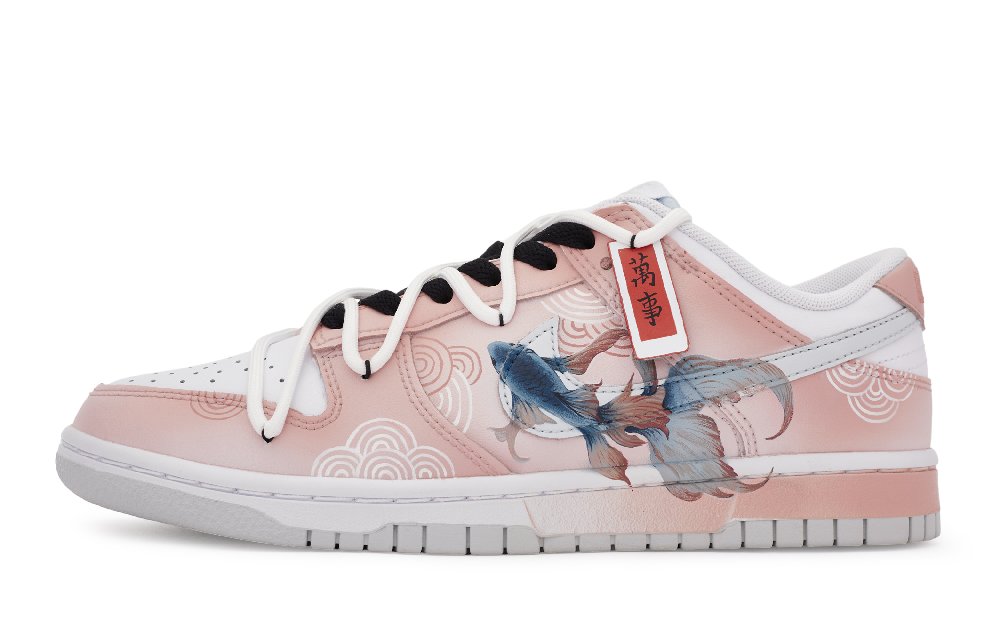 Nike Dunk Low 811 Manufacture Good Luck Koi Fish Slip-Resistant Cushioning Low-Top Skateboard Shoes GS Pink White