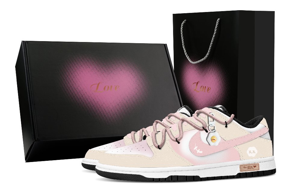 Nike Dunk Ding Dong Cloud Heart Box Abrasion Resistant Low top Skateboard Shoes Men's Beige White Pink