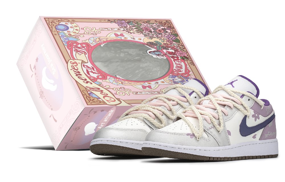 Jordan Air Jordan 1 Cushioned Slip-Resistant Low-Top Vintage Basketball Shoes GS Lilac Silver