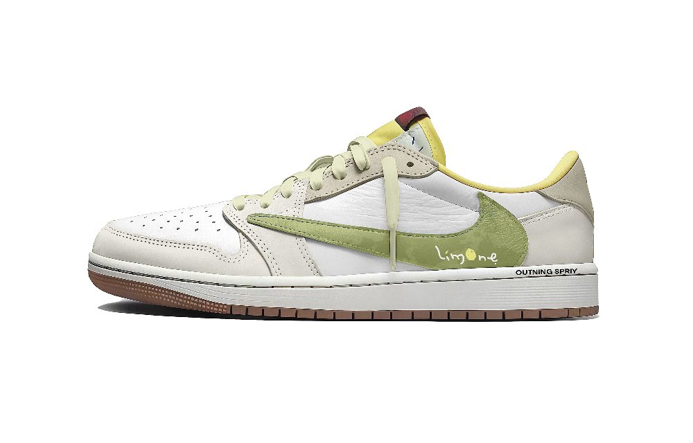 Travis Scott x Jordan Air Jordan 1 Low Top Vintage Basketball Shoes Unisex Gray White Green