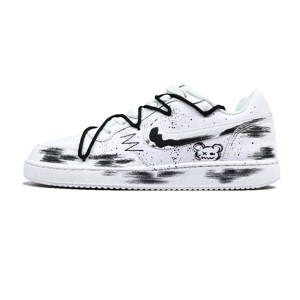 Nike EBERNON Graffiti Grain Slip Resistant Low top Skateboard Shoes Unisex Black White