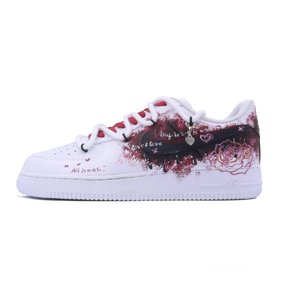 Nike Air Force 1 Innovative Point, Couple's Edition Anti Slip Wear Resistant Low Top Skateboard Shoes Unisex White Red