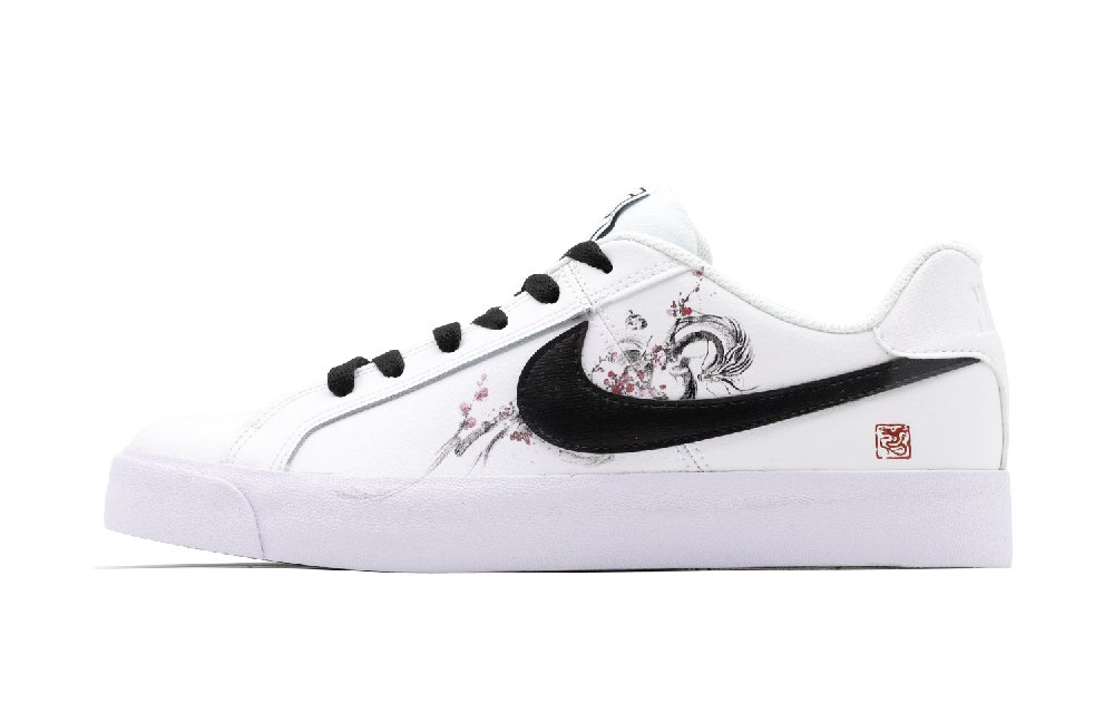 Nike Court Royale Dragon's Chant In The Cold Plum Blossom Low Top Skateboard Shoes Unisex Black White