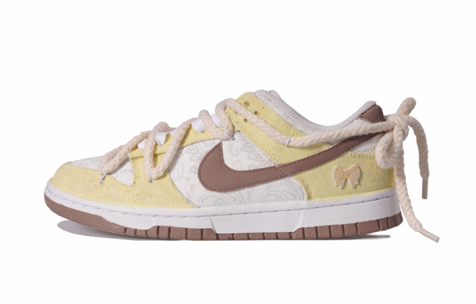 Nike Dunk Low Low-Top Skateboard Shoes Women's Yellow Brown White