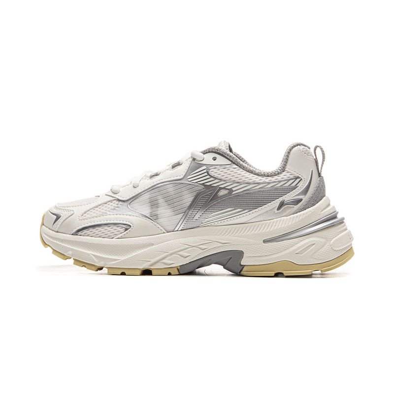 LiNing Cushioning, Slip Resistant, Abrasion Resistant, Rebound Low Top Casual Shoes Women's Champagne White Silver