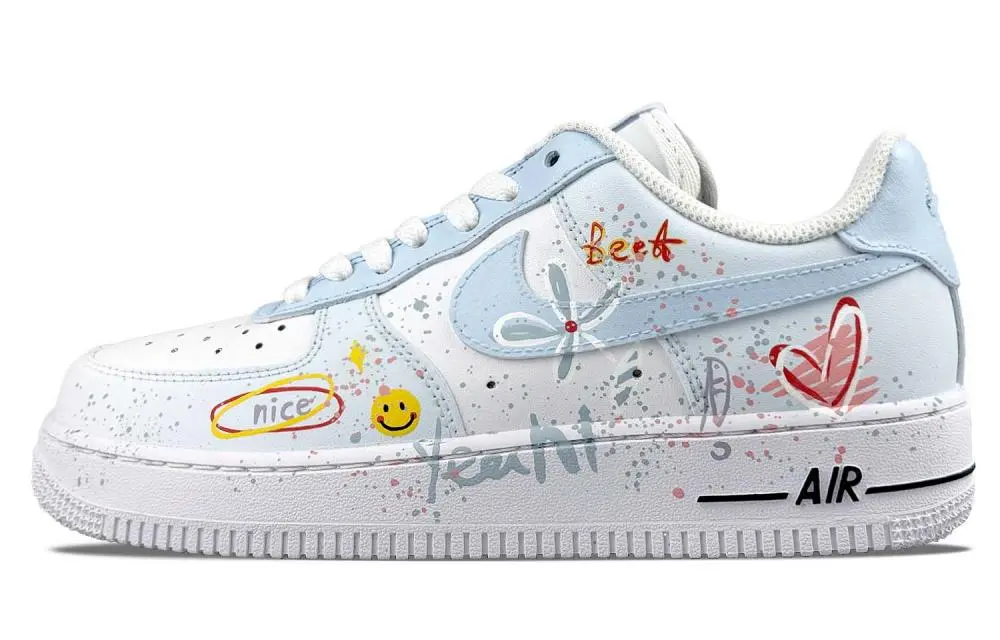 Nike Air Force 1 Abrasion Resistant Low Top Skateboard Shoes Women's Blue White