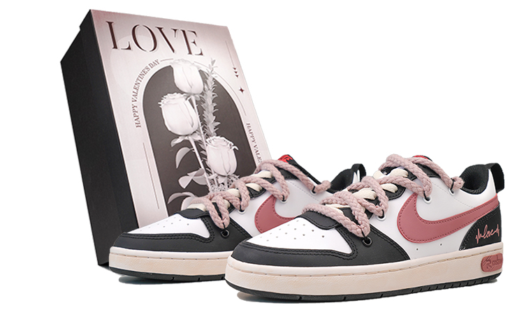 Nike Court Borough RISK Slip-Resistant Cushioning Wear-Resistant Low-Top Skateboard Shoes GS White Black Red
