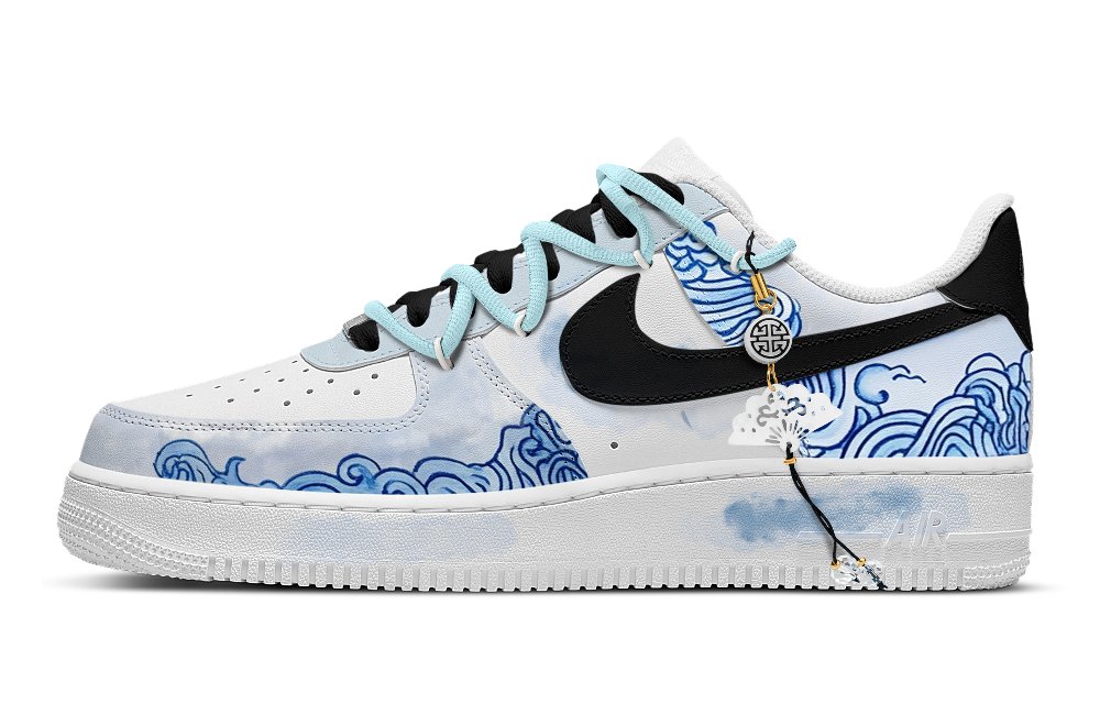 Nike Air Force 1 Abrasion-Resistant Low-Top Skateboard Shoes Men's Blue