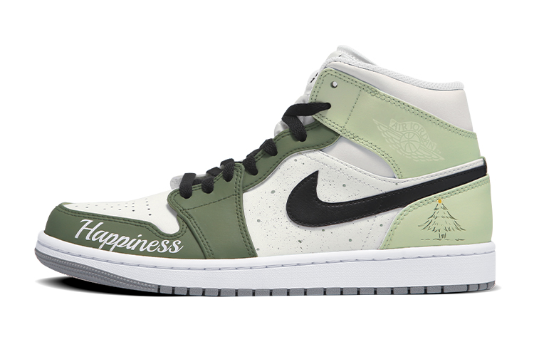 Jordan Air Jordan 1 Mid Anti-Slip Wear-Resistant High-Top Vintage Basketball Shoes Women's Green
