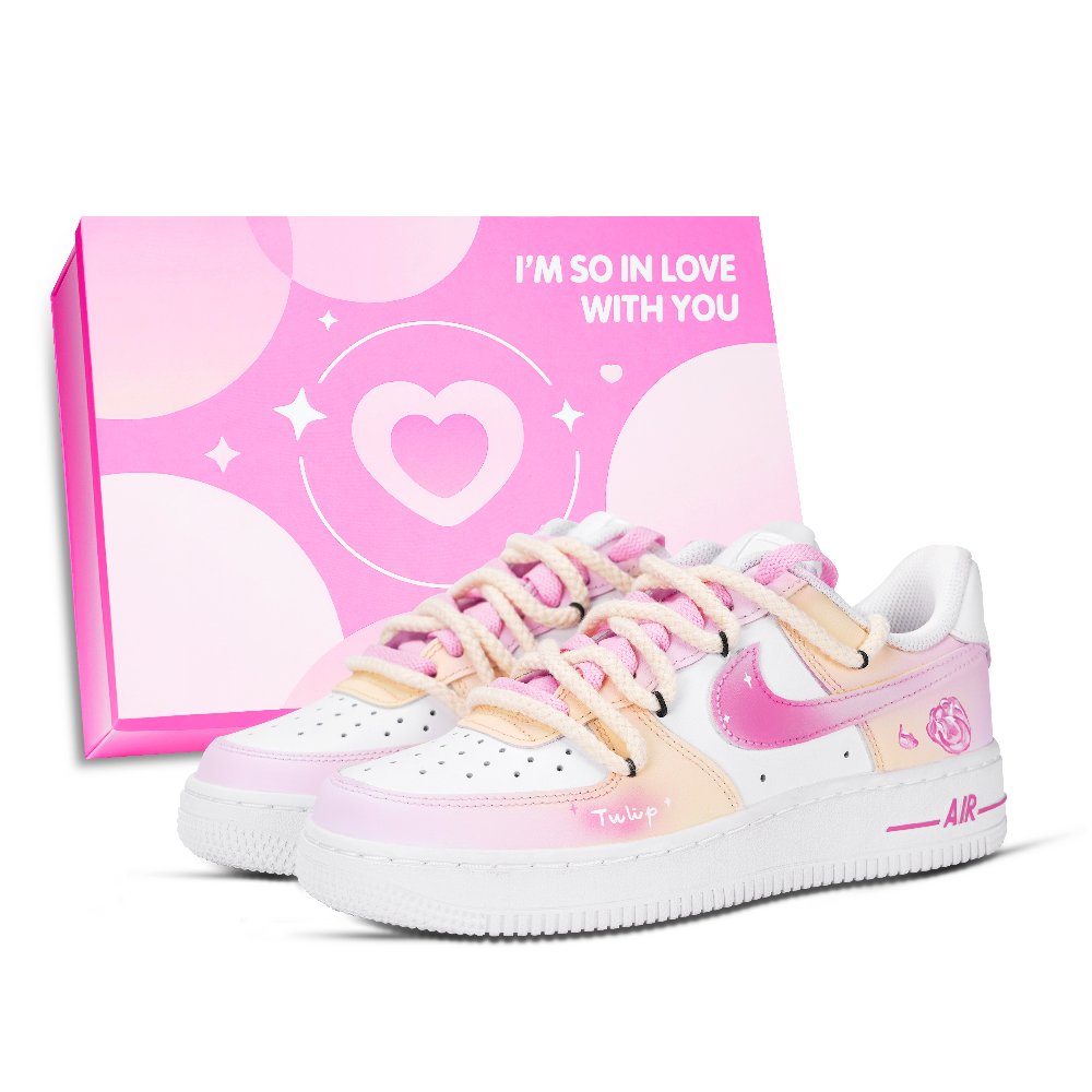 Nike Air Force 1 Tulip Anti Slip Wear Resistant Low Top Skateboard Shoes Women's White Pink