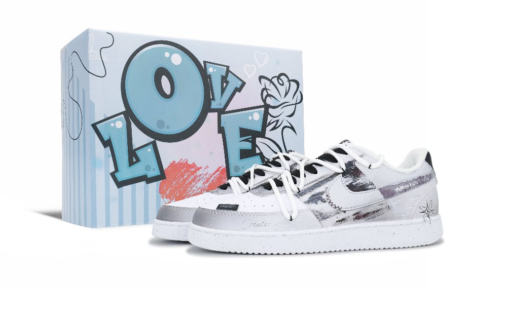 Nike Court Vision 1 Gray Memory, Blue Love Slip Resistant Abrasion Resistant Low top Skateboard Shoes Men's White Gray