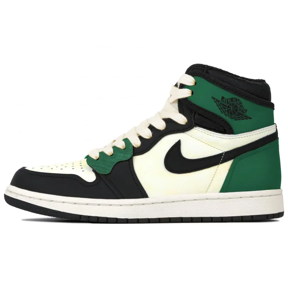 Jordan Air Jordan 1 Cushioned Slip-Resistant High-Top Vintage Basketball Shoes Unisex Green Black