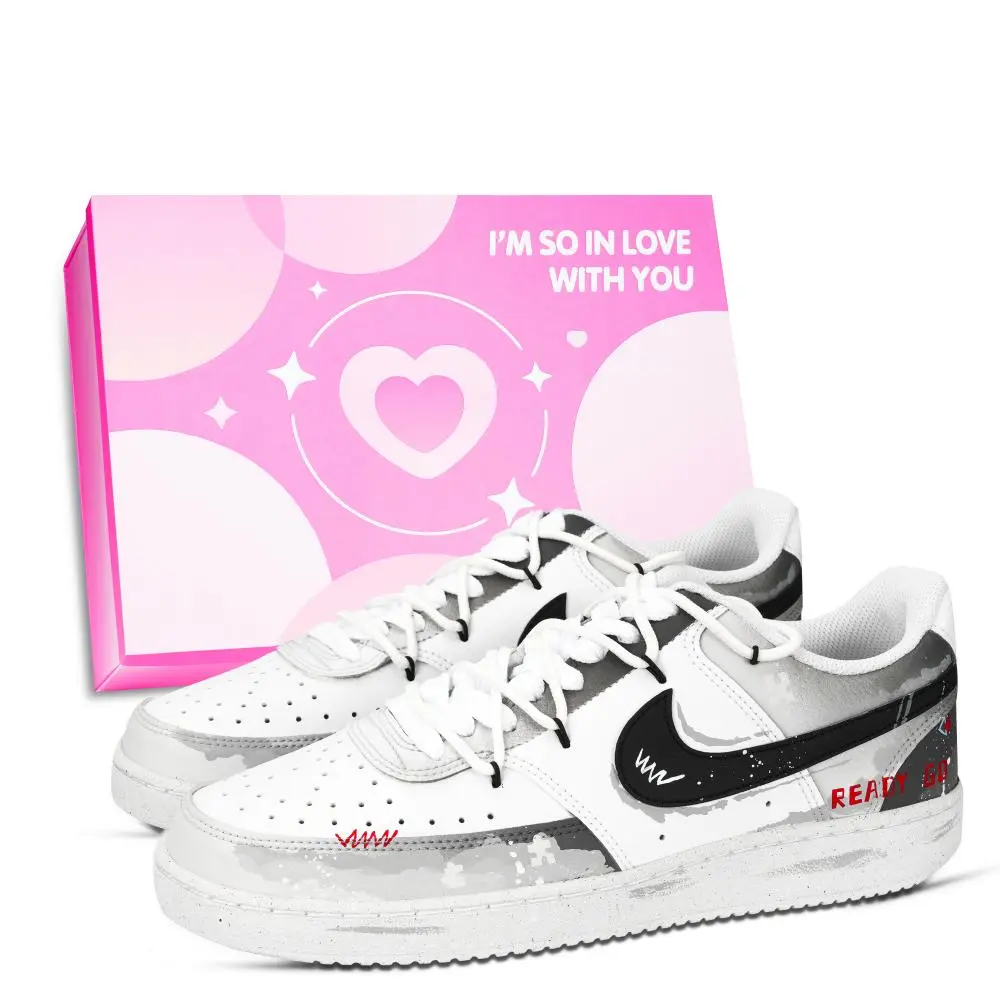 Nike Court Vision 1 Game Console, Box Abrasion Resistant Low Top Skateboard Shoes Unisex Black White Red
