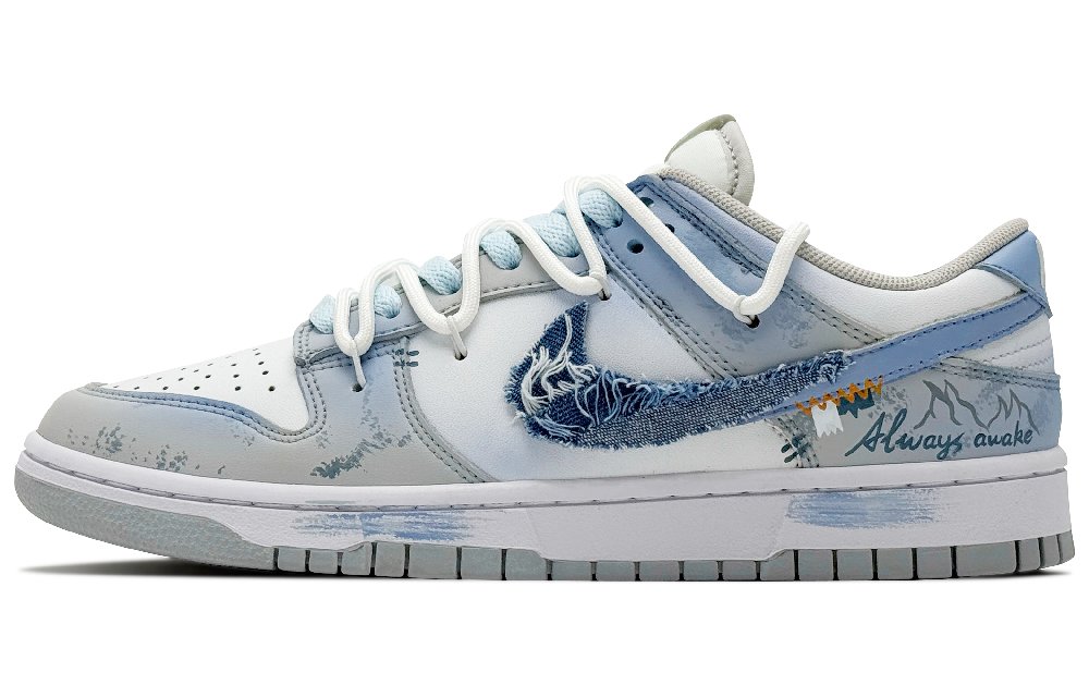 Nike Dunk Abrasion Resistant Low Top Skateboard Shoes Men's White Blue