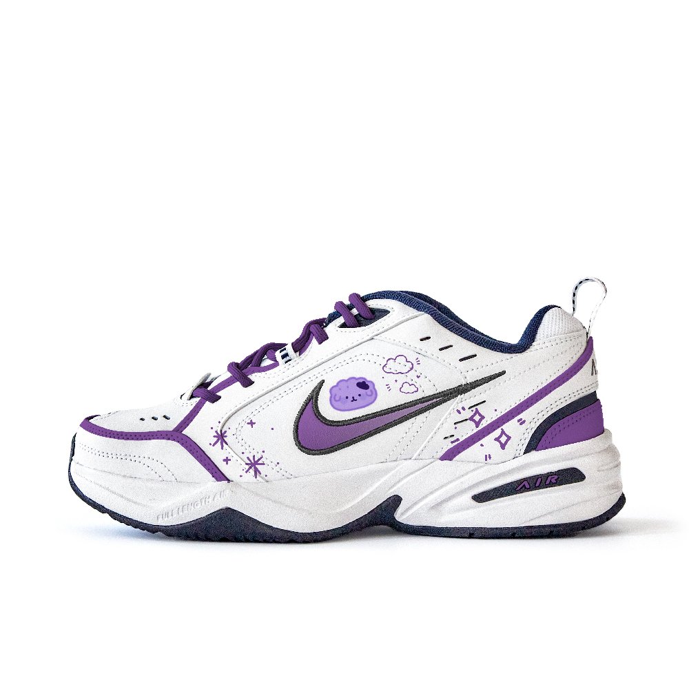 Nike Air Monarch 4 Anti Slip Wear Resistant Low Top Chunky Sneakers Unisex White Purple