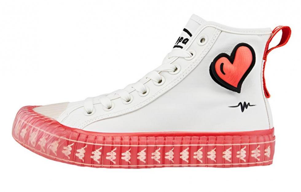 Kappa Slip-Resistant Height Increasing High-Top Canvas Shoes Unisex Heron Feather White