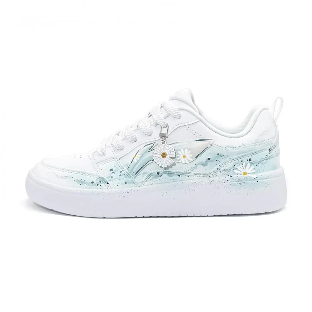 LiNing Acer Truncatum Abrasion Resistant Height Increasing Low top Skateboard Shoes Women's White Cyan