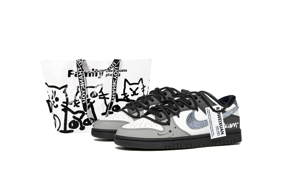 Nike Dunk Light Realm Shadow Shock Absorbers Low Top Skateboard Shoes Unisex Black White