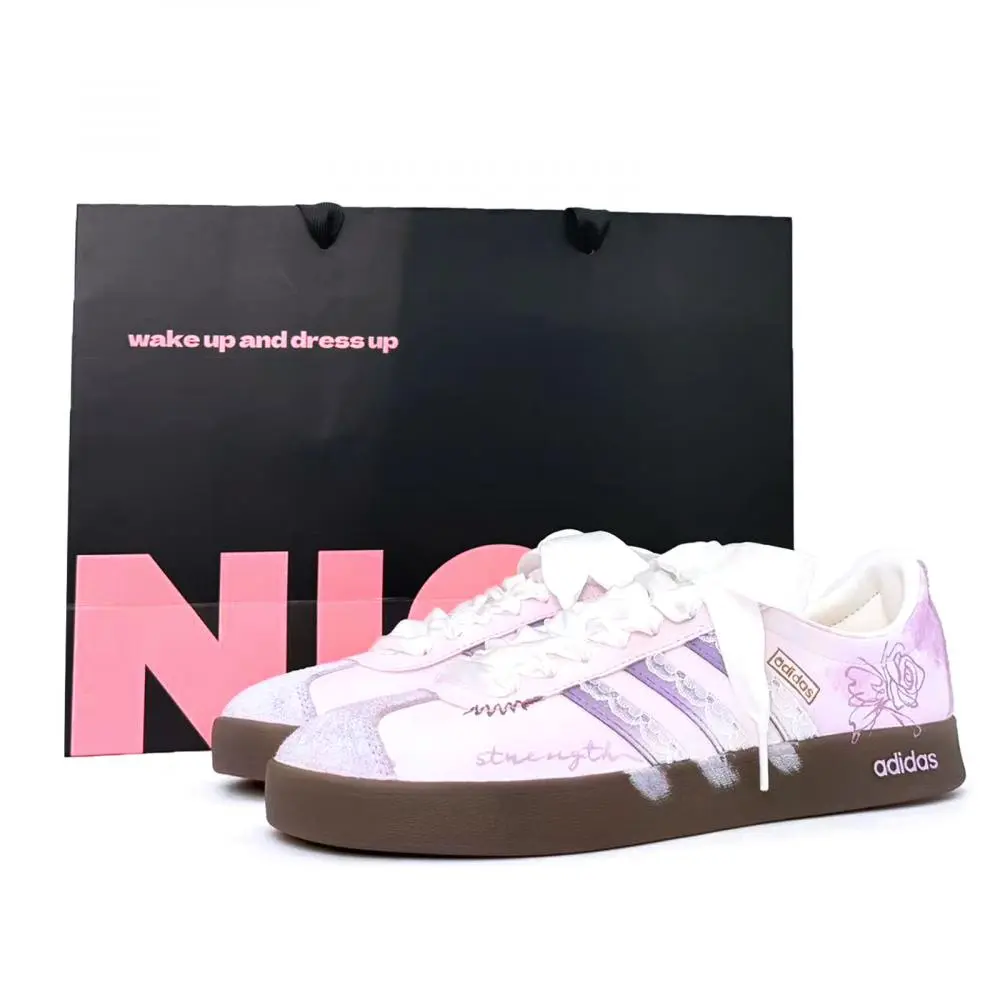 Adidas VL COURT 2.0 Floral Dance Butterfly Shadow Abrasion Resistant Low top Skateboard Shoes Unisex Purple