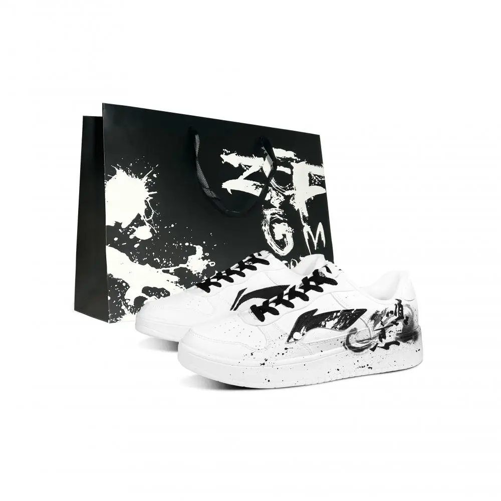 LiNing Pontoon Boats Slip Resistant, Abrasion Resistant, Breathable Low top Skateboard Shoes Men's Black White