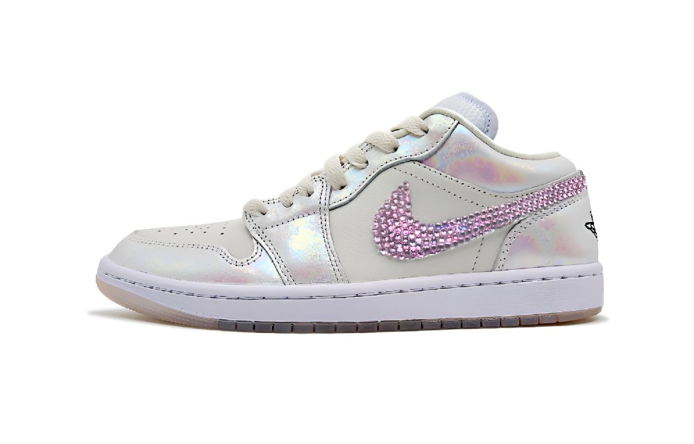 Jordan Air Jordan 1 Phantom Crystal Pink Cherry Cushioning, Wear Resistant Low top Vintage Basketball Shoes Unisex Ecru
