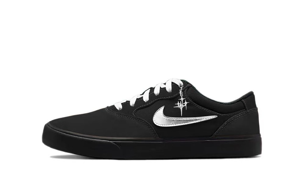 Nike SB Chron 2 Cyber Silver 2.0 Abrasion Resistant Low Top Skateboard Shoes Unisex Black Silver