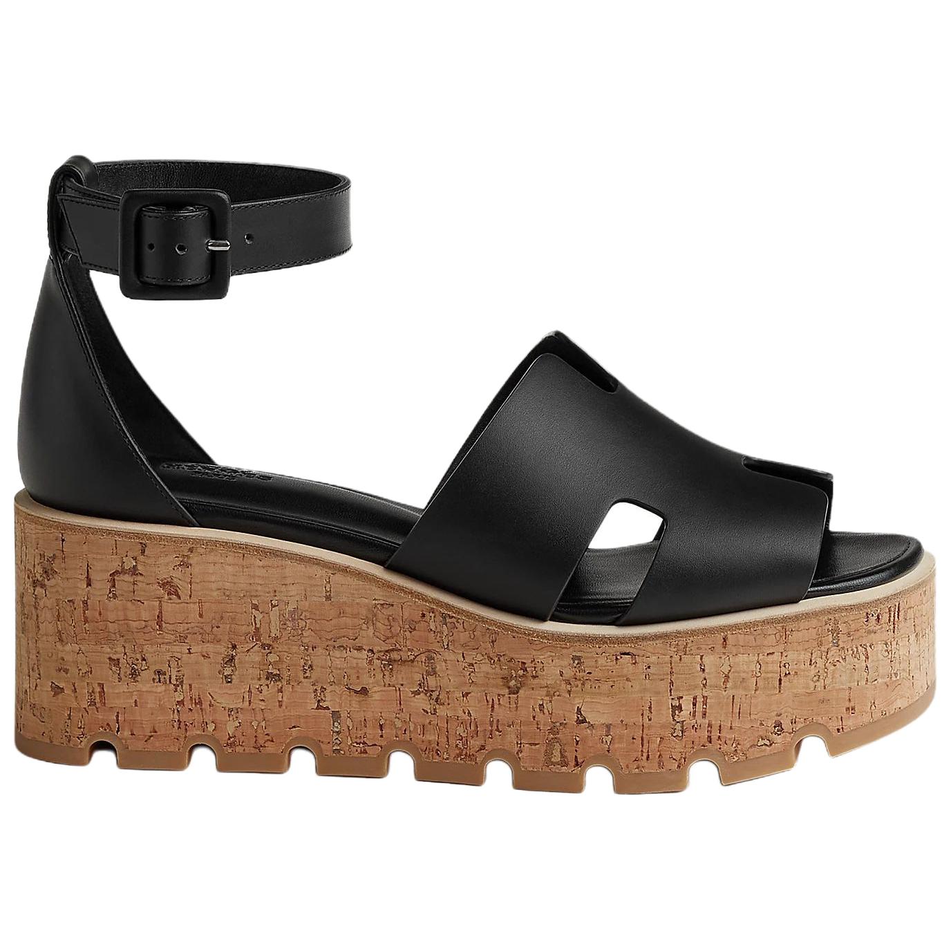 HERMES Luce One Strap Sandals 6.5cm Women's Black