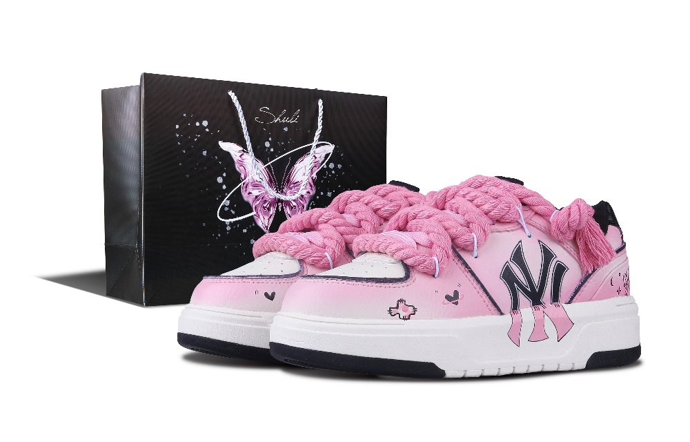 MLB Chunky Liner Shuili, Sweetheart Hot Girl Anti Slip Wear Resistant Low Top Skateboard Shoes Unisex Black Pink