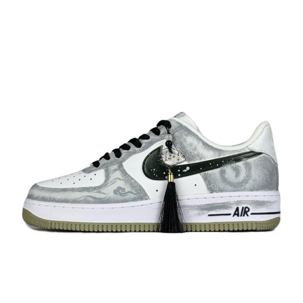 Nike Air Force 1 Clouds And Ink Journey Abrasion Resistant Low Top Skateboard Shoes Men's Gray White